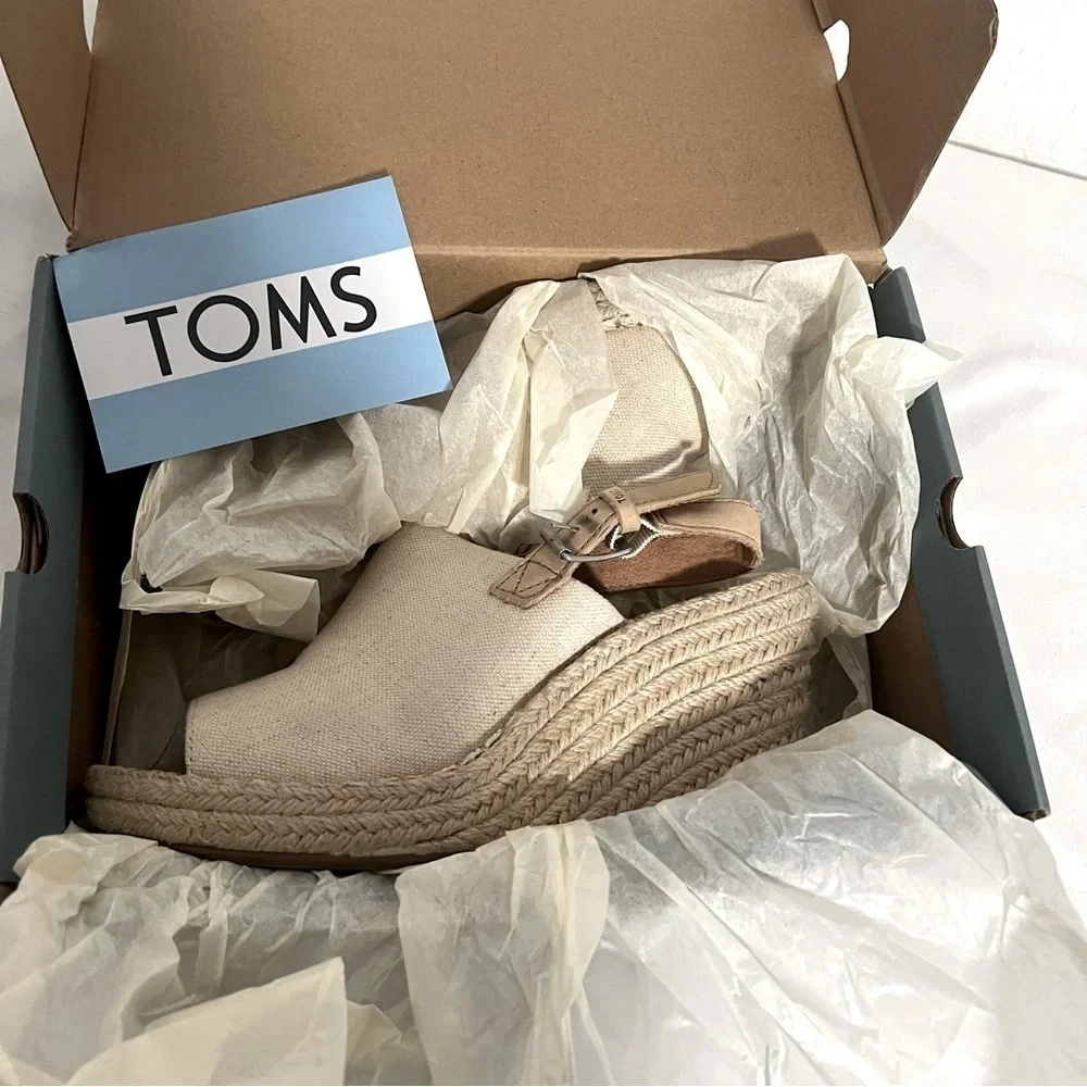 Toms Women's Monica Espadrille Wedge Open Toe Sandal Shoe Casual Size 7.5W EUC